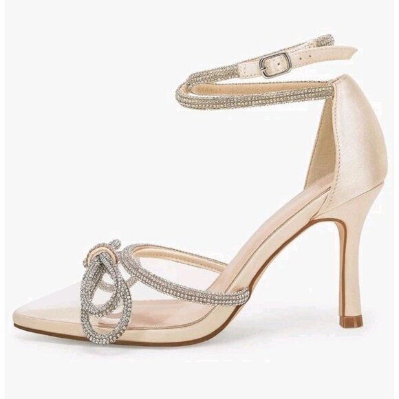 Coutgo Women's Clear Heels Closed Toe Pointed Rhinestone Heels Light Gold 8.5 - Picture 3 of 5